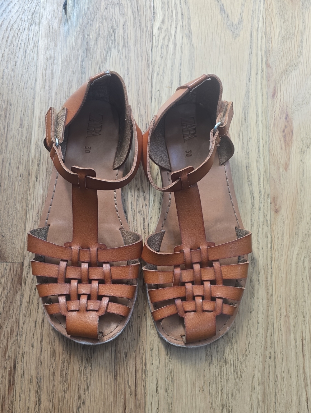 Zara Kids Tan Leather Fisherman's Sandals Sz 30